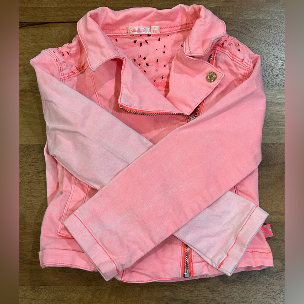 Billieblush Pink Girls' Asymmetrical Zip Jean Jacket - Picture 9 of 10